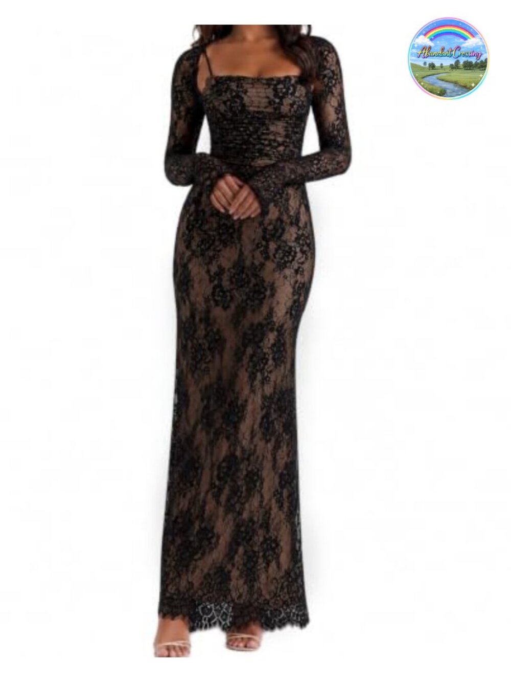 Women's Vintage Lace Maxi Dress Long Sleeve Bodycon Fishtail Formal